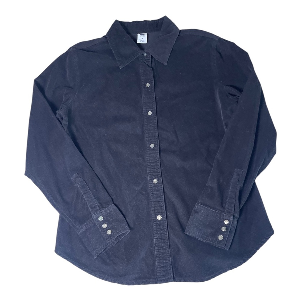 Vintage 2003 GAP Women's Black Corduroy Pearl Snap Y2K Button-Up Shirt Sz Medium